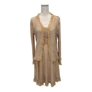 Komarov Dress Sz Medium‎ Beige Lace Charmeuse Chiffon 3 Pc Mother Of The Bride